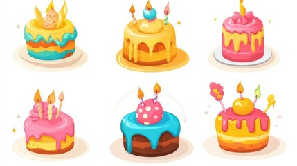 Birthday cake clipart showing well decorates cakes with candles and sugar icing