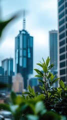 Naklejka premium Urban landscape juxtaposition of nature and modern architecture