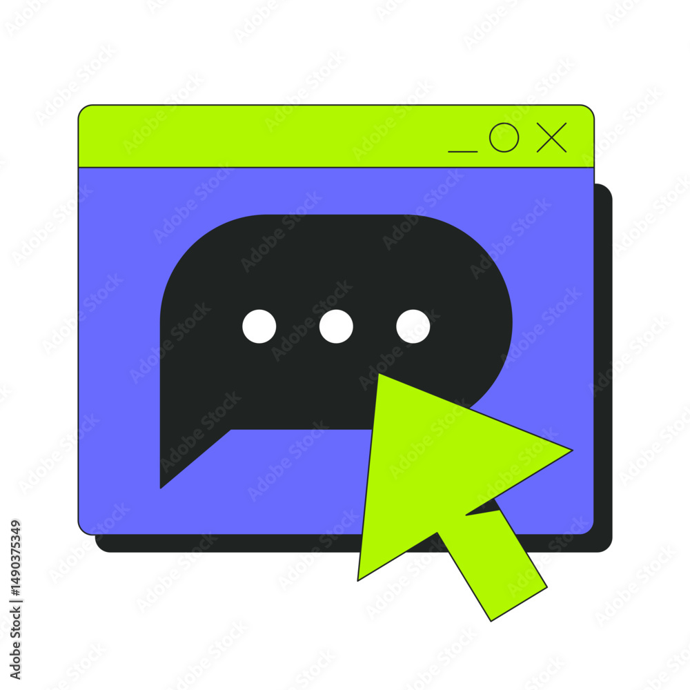 Poster online messaging 2d onboarding ui illustration. chat browser window with cursor click. customer supp