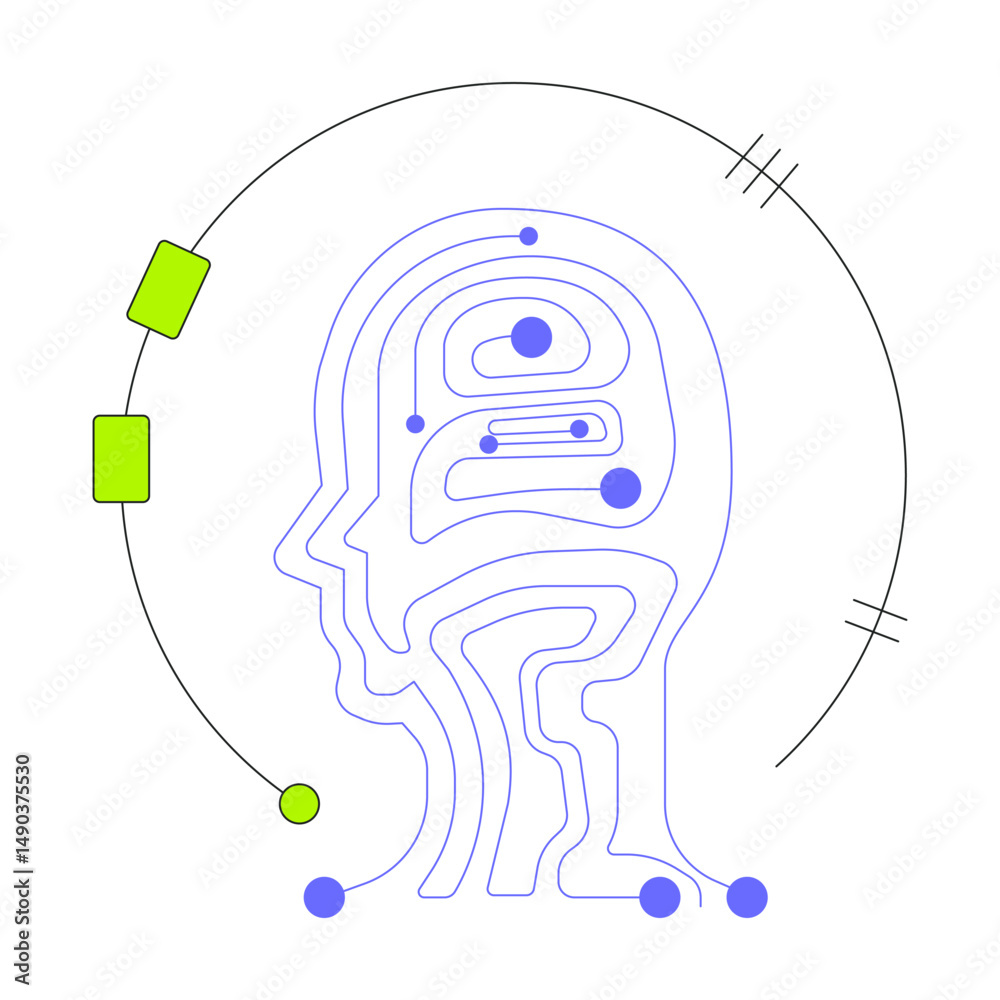 Poster abstract digital human head circuit 2d onboarding ui illustration. artificial intelligence. machine 