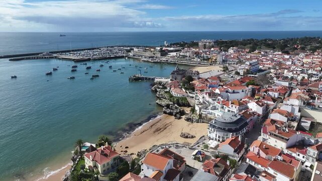 Cascais Skyline At Cascais District Of Lisbon Portugal. Modern City Center With Skyscrapers Reflecting The Urban Life. Paradise Island Landscape Grateful Amazing. Grateful.