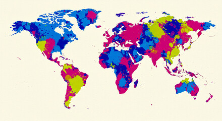 Obraz premium Colorful world map illustration with abstract watercolor style for geography and global themes, Generative AI