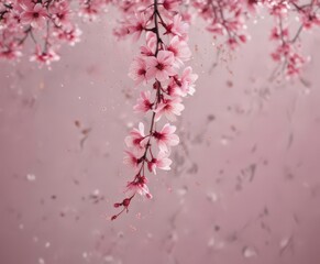 Fototapeta premium Abstract pink sakura petals softly falling on a dreamy, blurred background , wallpaper, beautiful