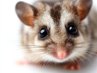 Obraz premium A close up of a small brown and white mouse with big eyes