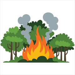 Woodland blaze with smoke isolated vector illustration on white background