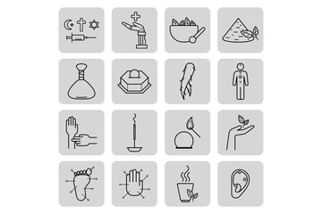 Diverse set of line icons representing various aspects of medicine, health, and wellness