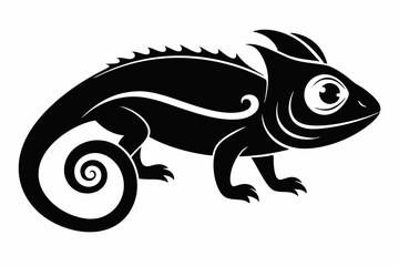 chameleon silhouette line art vector illustration with a white background