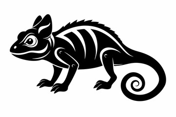 chameleon silhouette line art vector illustration with a white background
