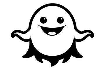 cute happy ghost silhouette line art vector illustration with a white background