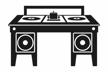 dj table silhouette line art vector illustration with a white background