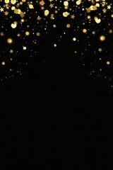 Golden Hearts and Stars Falling on Black Background A Festive Design Element for Celebration