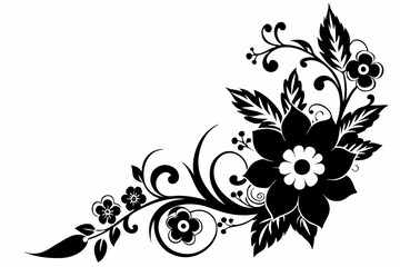 floral corner design silhouette line art vector illustration with a white background