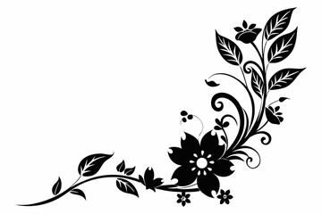 floral corner design silhouette line art vector illustration with a white background