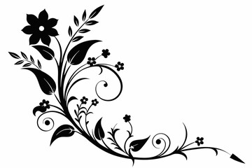 floral corner design silhouette line art vector illustration with a white background