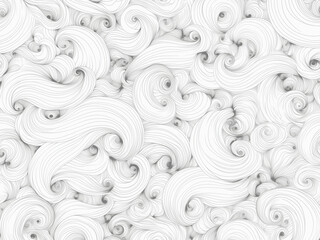 Obraz premium モノクロームの複雑な渦巻き毛髪風ラインアート 手描き風パターン背景