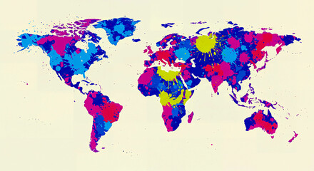 Fototapeta premium Colorful world map illustration with abstract watercolor style for geography and global themes, Generative AI