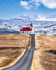 Ingjaldsholskirkja church in Iceland in winter