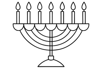 hanukkah menorah with candles silhouette line art vector illustration with a white background