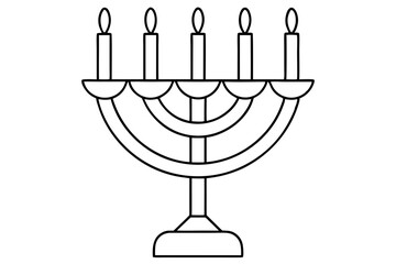 hanukkah menorah with candles silhouette line art vector illustration with a white background