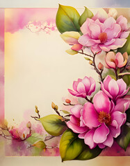 Naklejka premium A floral illustration featuring pink magnolia flowers with a soft pastel background.