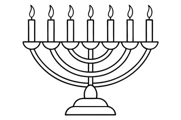 hanukkah menorah with candles silhouette line art vector illustration with a white background