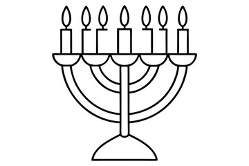 hanukkah menorah with candles silhouette line art vector illustration with a white background