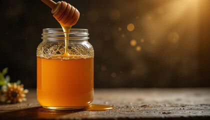 Golden Honey Pouring from Jar Sweet, Natural, and Delicious