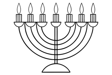 hanukkah menorah with candles silhouette line art vector illustration with a white background