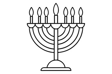 hanukkah menorah with candles silhouette line art vector illustration with a white background