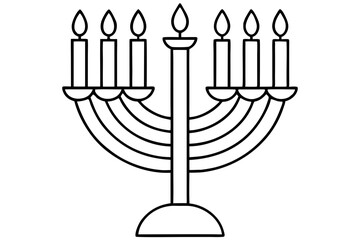 hanukkah menorah with candles silhouette line art vector illustration with a white background