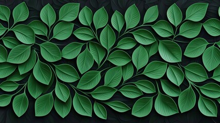 Fototapeta premium Lush Green Leaf Pattern Botanical Texture Nature Background Seamless Design Foliage Illustration