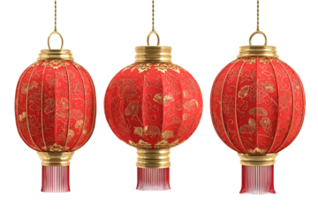 Three Elegant Red Chinese Lanterns Hanging Decor Festive Celebration