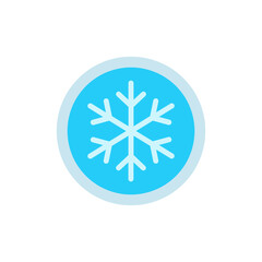 Minimalist snowflake icon on cyan circular badge for seasonal decorations