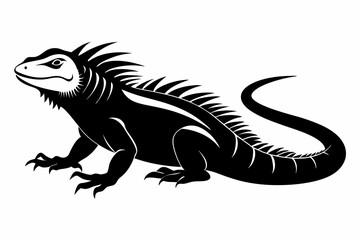 iguana silhouette line art vector illustration with a white background