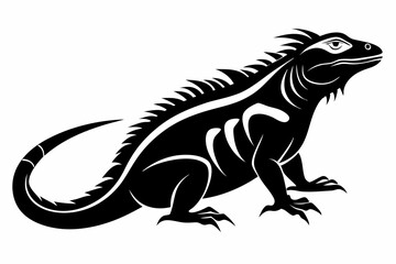 iguana silhouette line art vector illustration with a white background