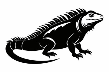 iguana silhouette line art vector illustration with a white background