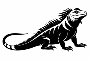 iguana silhouette line art vector illustration with a white background