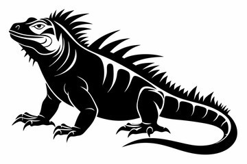 iguana silhouette line art vector illustration with a white background
