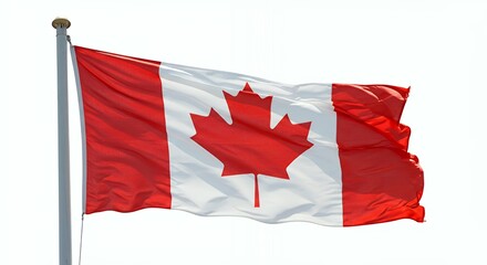 Canadian Flag Waving Proudly Red and White Maple Leaf Symbol