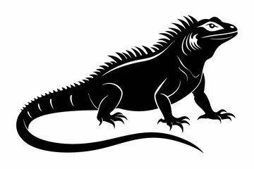 iguana silhouette line art vector illustration with a white background