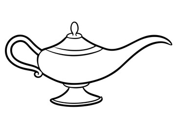 magic lamp silhouette line art vector illustration with a white background