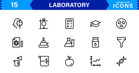 Modern Laboratory symbol set crafted for science, chemistry, and innovation. These vector icons are ideal for clean, professional visuals.