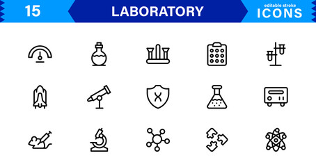 Modern Laboratory symbol set crafted for science, chemistry, and innovation. These vector icons are ideal for clean, professional visuals.