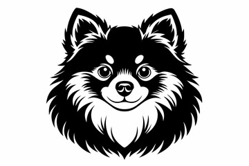 pomeranian dog silhouette line art vector illustration with a white background