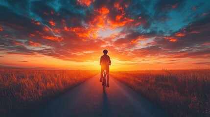 Obraz premium Sunset Bicycle Ride: Silhouette of Cyclist on Country Road
