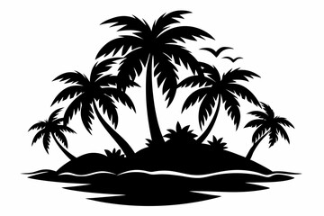 tropical island silhouette line art vector illustration with a white background © pipp99