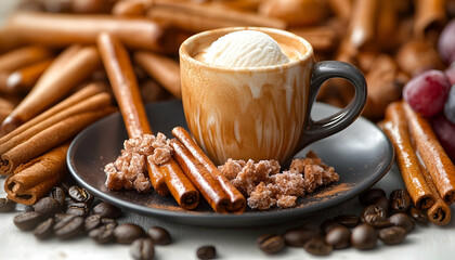 Fototapeta premium Espresso with ice cream and cinnamon