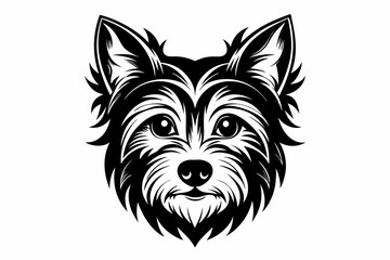 yorkshire terrier dog head silhouette line art vector illustration with a white background