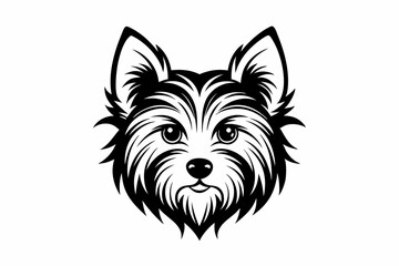 yorkshire terrier dog head silhouette line art vector illustration with a white background