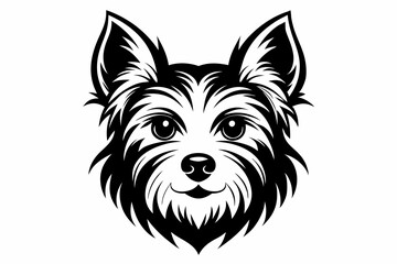yorkshire terrier dog head silhouette line art vector illustration with a white background